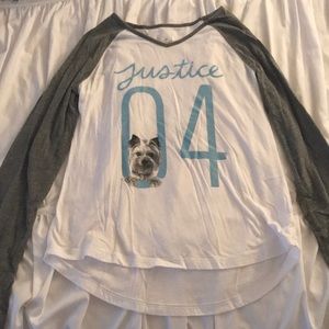 Girls long sleeved grey and white shirt